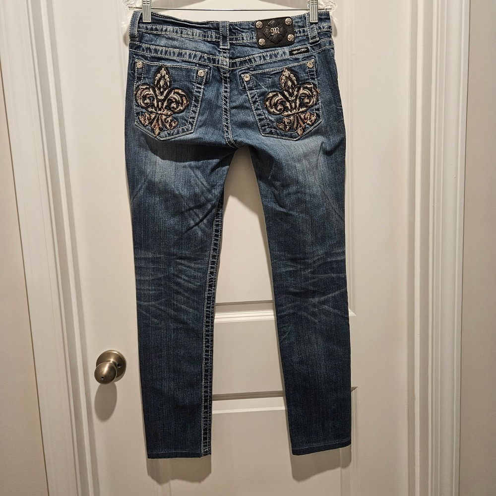 Miss Me Skinny Jeans Womens 29 Blue JP5646S2 Fleur De Lis Embellished Low Rise - Picture 11 of 11